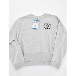 NFL Cropped Pullover Women Large Gray New Orleans Saints Henley Sweatshirt